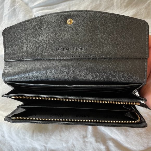 Michael Kors Jet Set Slim Flap Pebbled Leather Wallet Black - Picture 8 of 16